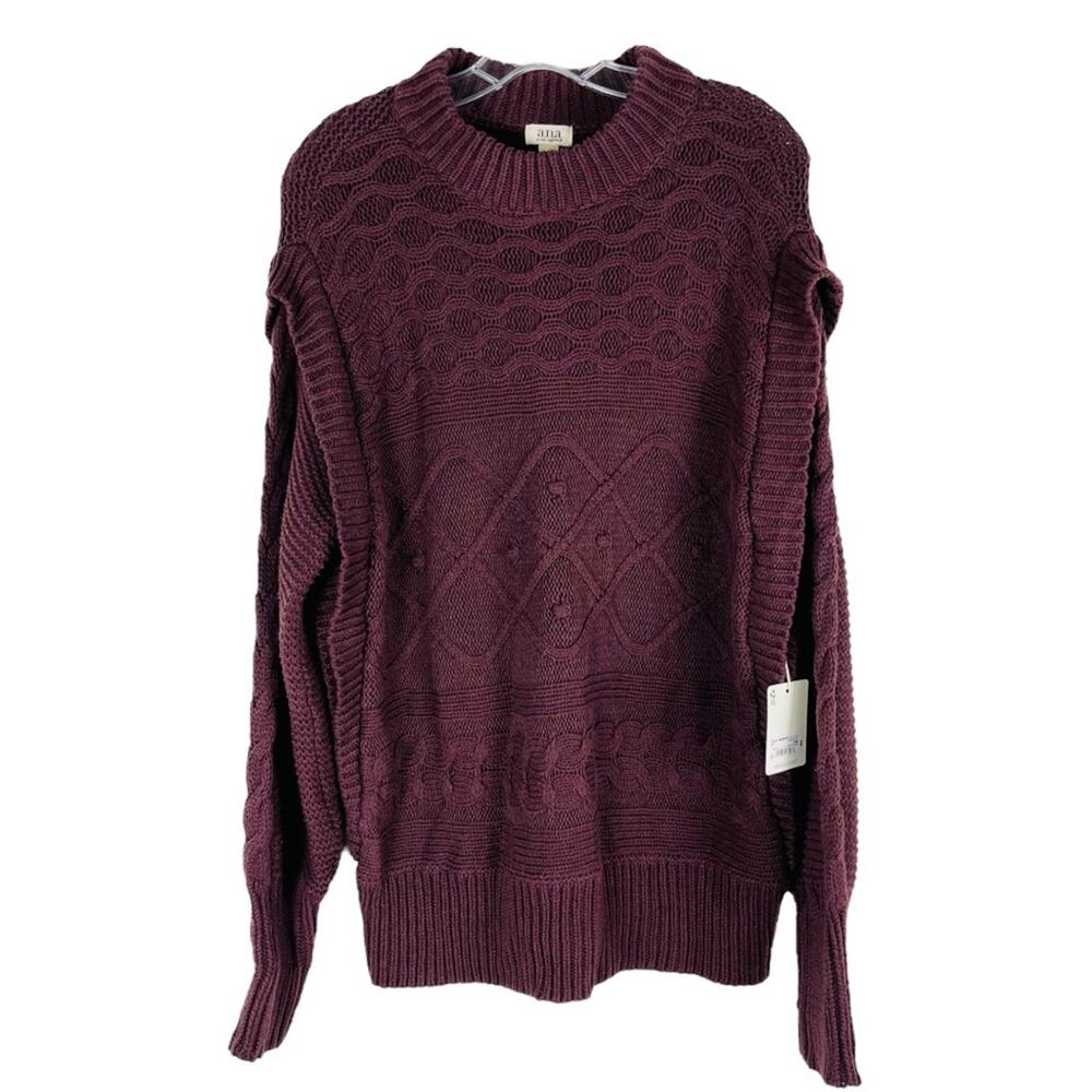 NEW ANA purple plum cable knit ribbed balloon sleeve sweater medium